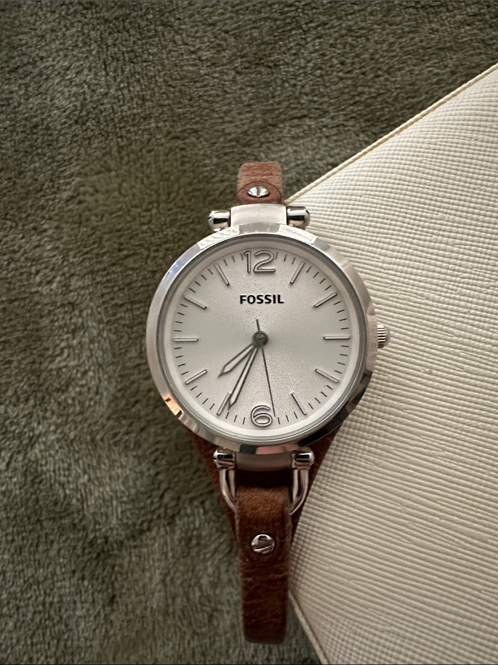 Fossil Brown Leather Strap Watch with Silver Dial, Georgia Collection